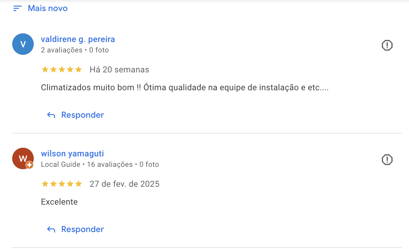 Avaliação 5 estrelas de cliente Nuvem Air no Google