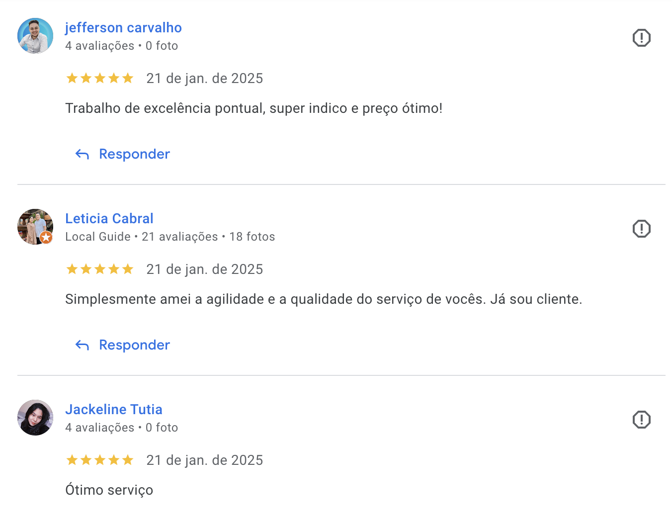 Avaliação 5 estrelas de cliente Nuvem Air no Google