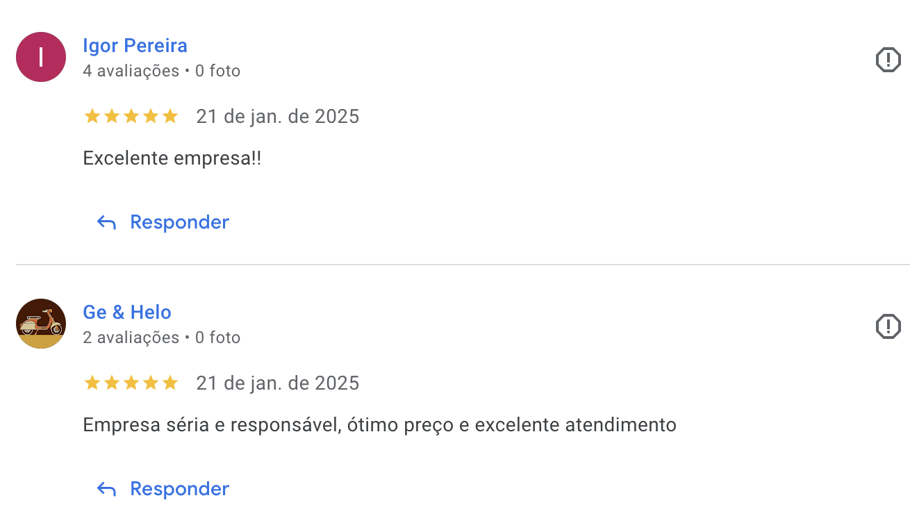 Avaliação 5 estrelas de cliente Nuvem Air no Google